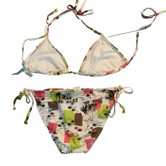 LOCAL MOTION WOMEN'S WHITE/PINK/GREEN‎ TROPICAL FISH BIKINI LARGE-EUC - Picture 5 of 7